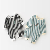 Thumbnail for Male And Female Baby Cartoon Striped Dinosaur Embroidery Long-Sleeved Jumpsuit