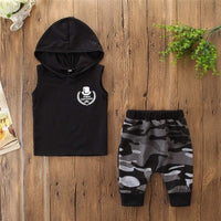 Thumbnail for 2PCS Toddler Kids Baby Boy Sleeveless Hooded Clothes T-shirt Tops Camo Pants Outfits