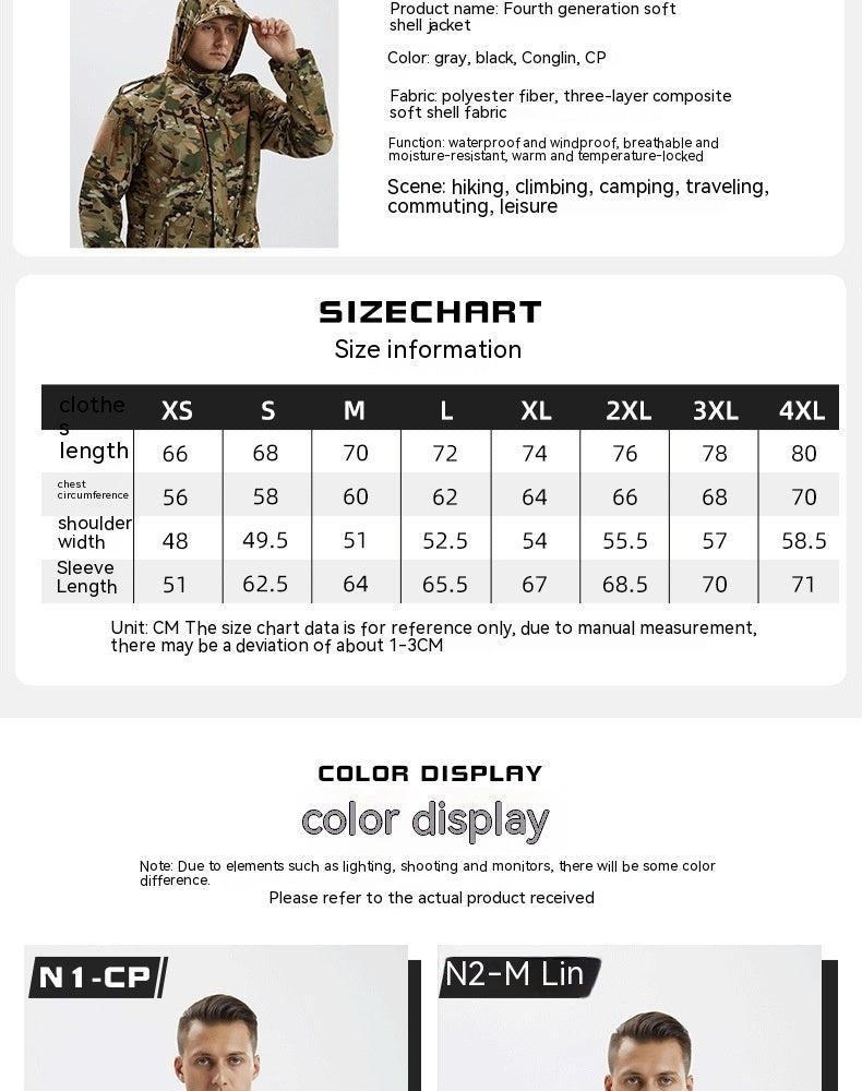 Men's Fleece Jacket Camouflage Waterproof Soft Shell Jacket