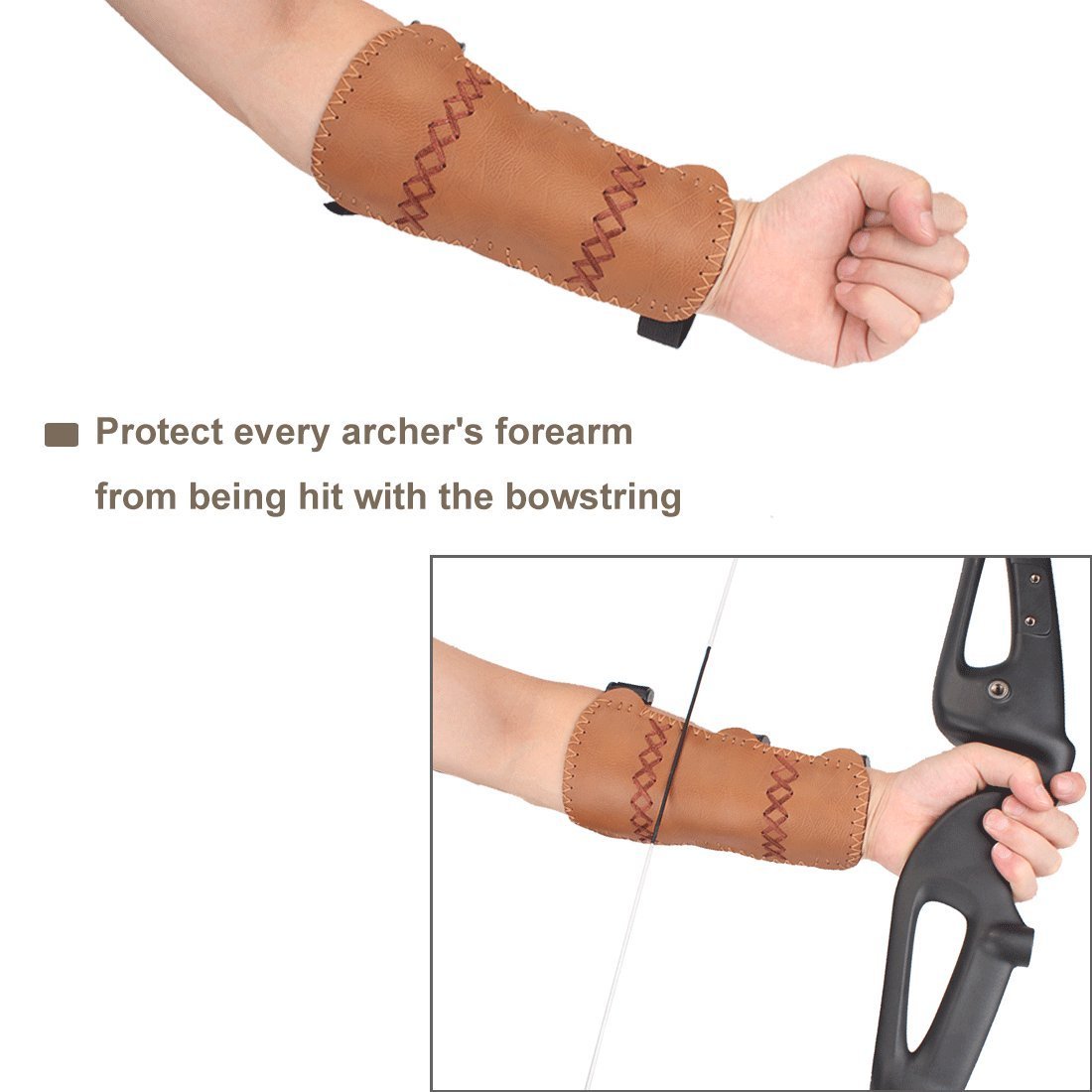 Krayney Youth Leather 3-Strap Arm Guard Hunting Shooting Arrow Bow Gear Accessories, Archery Arm Protector