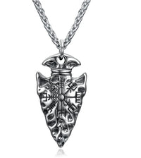 Thumbnail for Asgard Crafted Handcrafted Stainless Steel Nordic Spear Head Pendant With Helm Of Terror