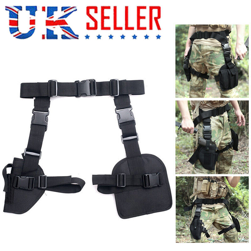 Black Tactical Pistol Drop Leg Thigh Holster Mag Pouch And Belt Gun Holster NEW